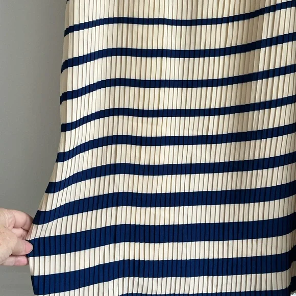 Mango Blue and Cream Pleated Slip Dress Spaghetti Strap Mini - Picture 4 of 11